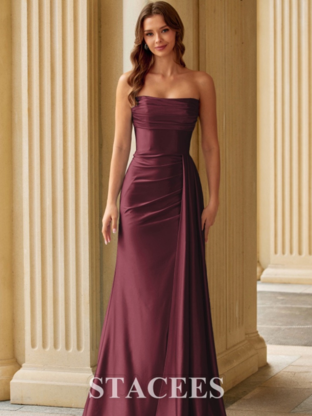 FITTED STRAPLESS RUCHED CORSET DRESS WITH SIDE DRAPE SLIT - SIZE 4